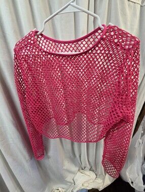 Hot Pink Open Mesh Crop Top